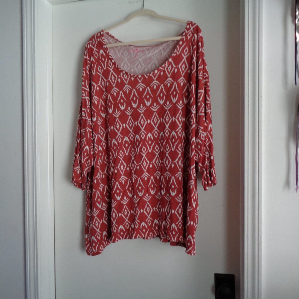 3X 30/32 Tribal Geometric Print Scoop Neck Tunic